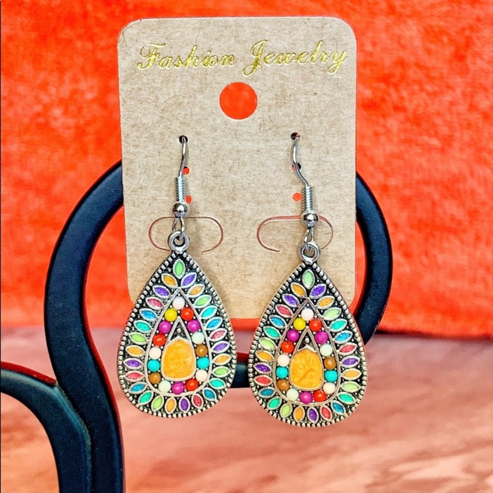NWT Boho tear drop multi color earrings